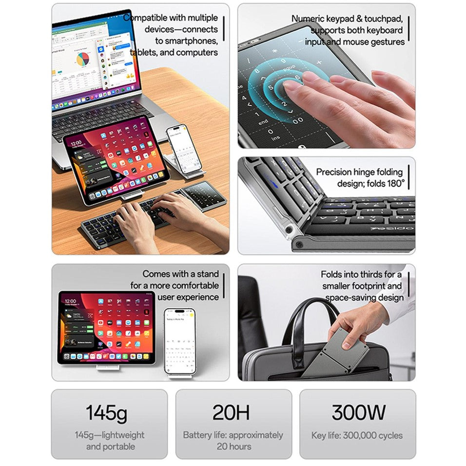 YESIDO Bluetooth Portable Keyboard With Touchpad And Number Pad KB49