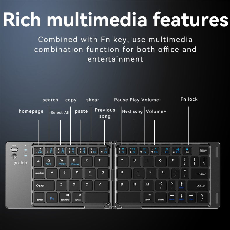 YESIDO Mini Magnetic Folding Bluetooth Keyboard KB27 | Tanzania