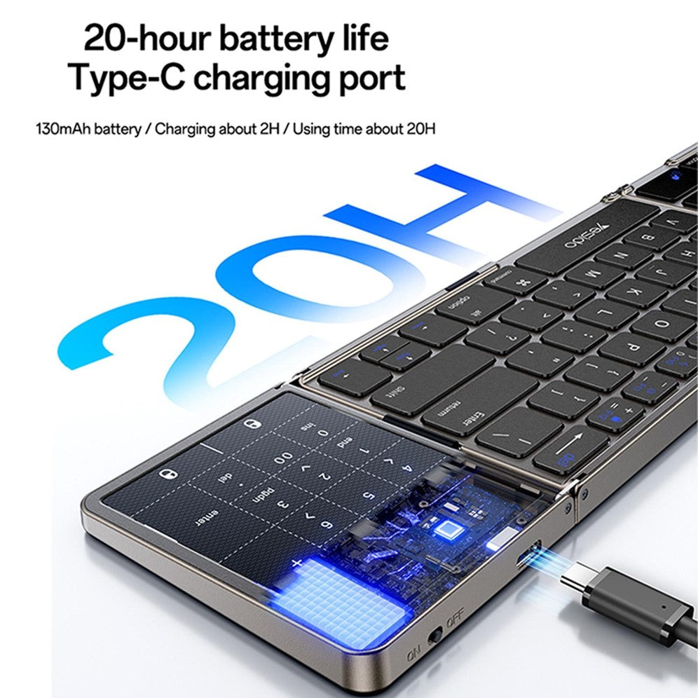 YESIDO Bluetooth Portable Keyboard With Touchpad And Number Pad KB49