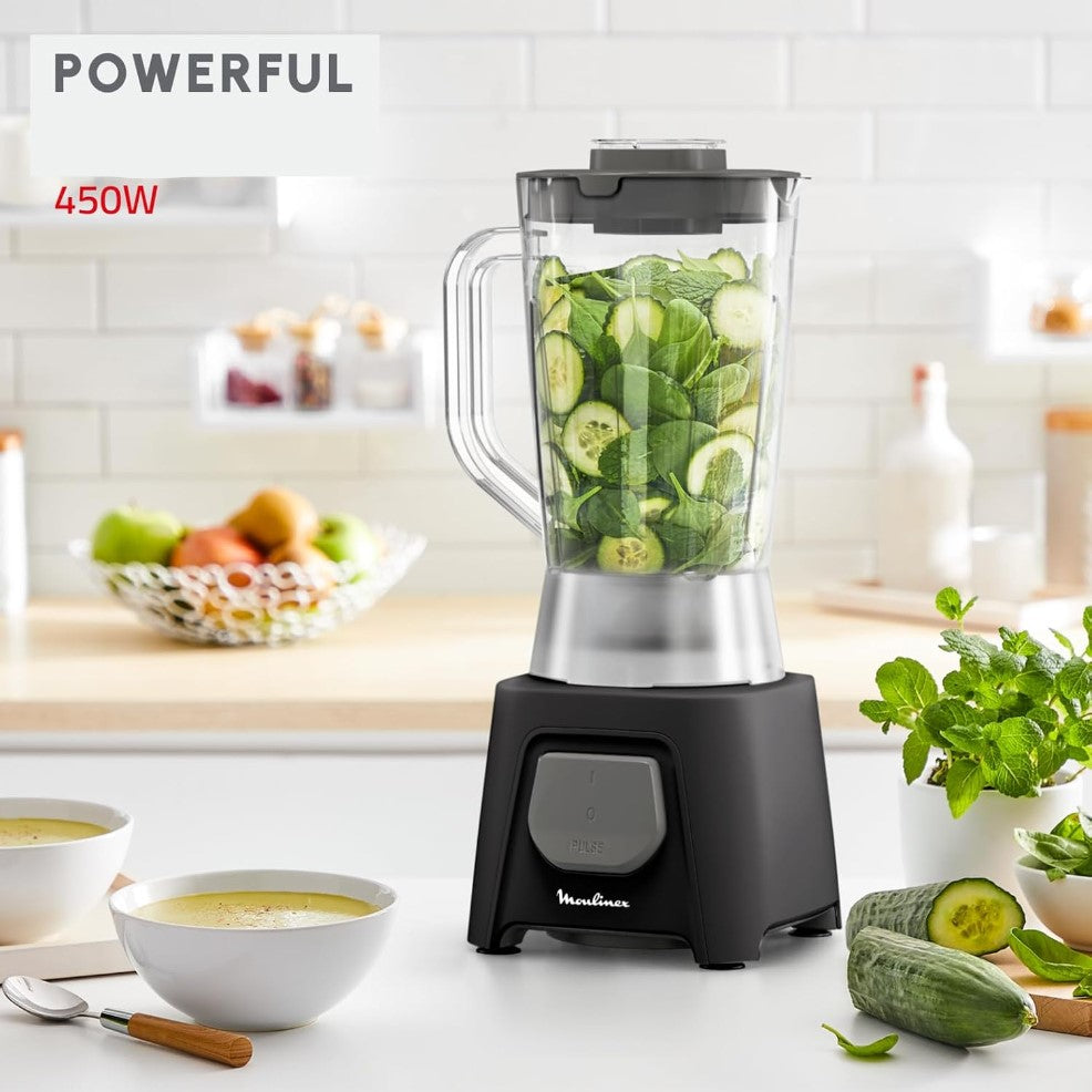 MOULINEX BLENDEO, 450W, 1.25L Blender With 1 Mill, Black, LM2B2828