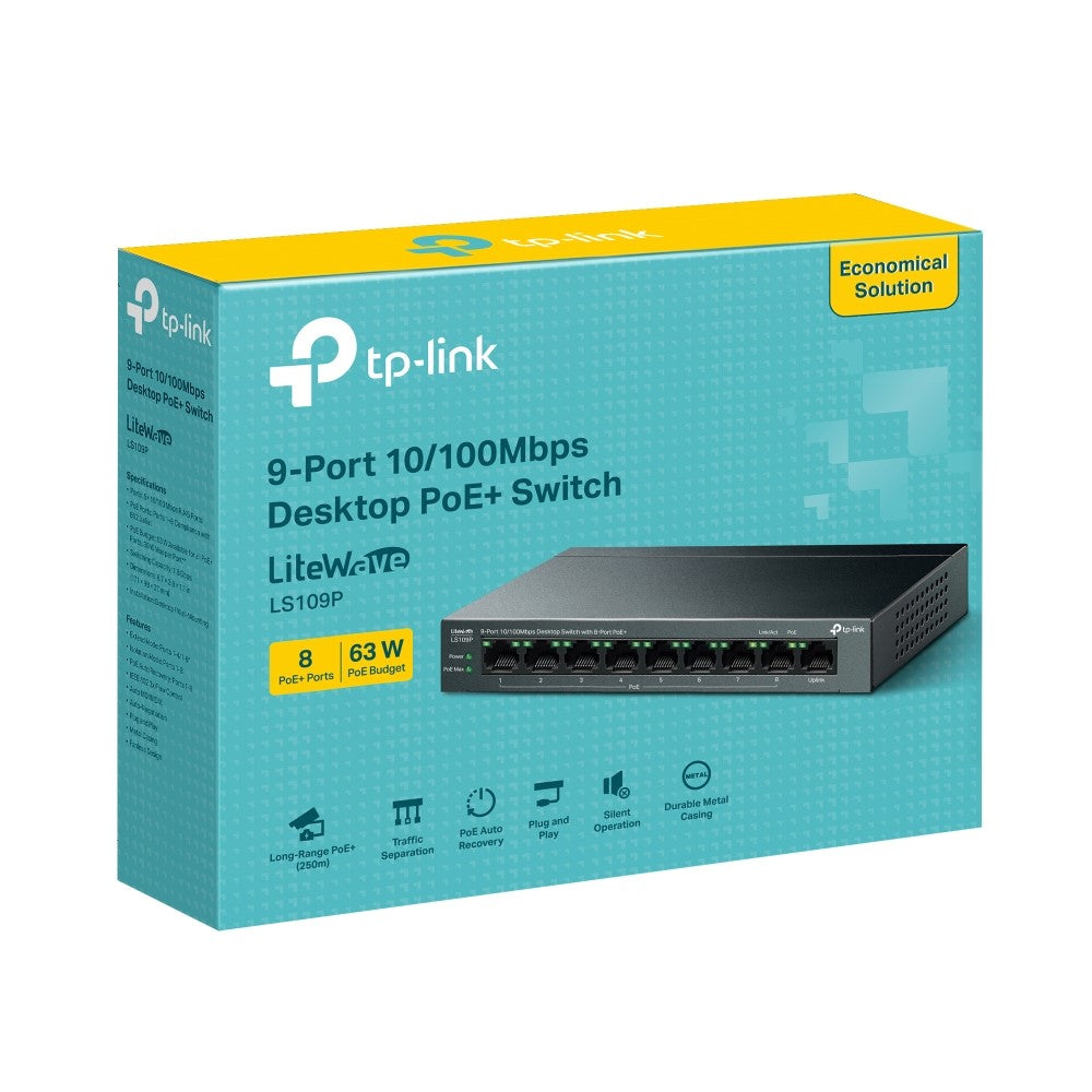 TP-LINK 9-Port 10/100Mbps Desktop Switch With 8-Port PoE+, LS109P