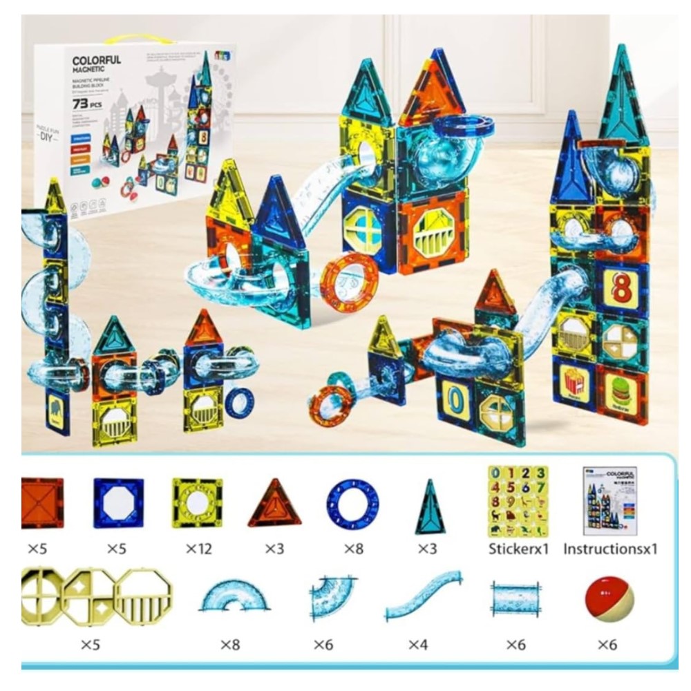 73pc Colorful Magnetic Pipeline 3D Building Blocks Set | Tanzania