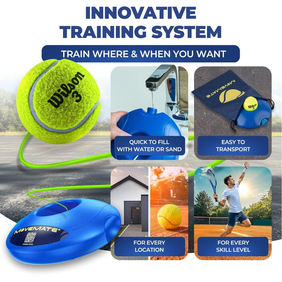MOVEMATE Retracting Tennis Trainer Set with Wilson Tennis Ball