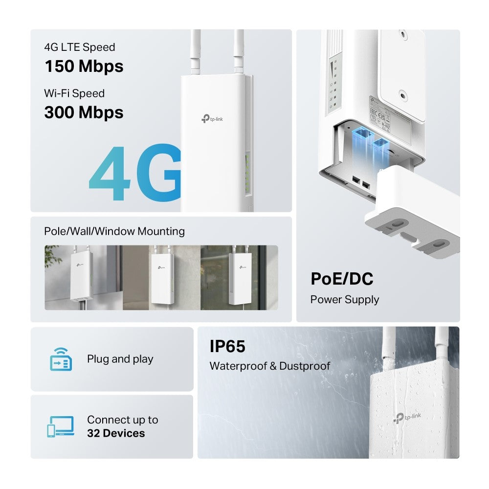 TP-LINK TL-MR100-Outdoor, 300 Mbps, Wireless 4G LTE, Outdoor Router ...