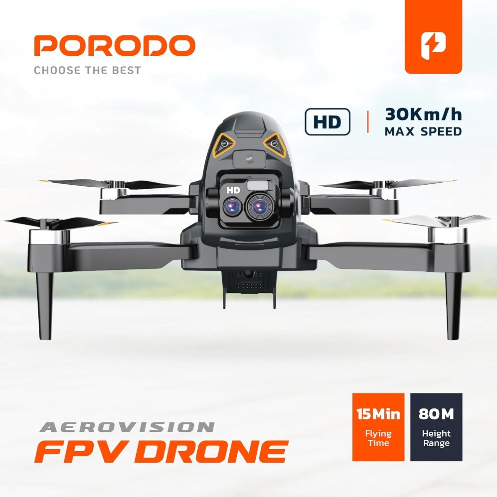 PORODO Aerovision, 80m Height, 30Km/h Speed, HD Camera, FPV Drone