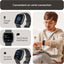 Smartwatch displaying Google Maps, text & phone notifications, and on-wrist payments with a person using the watch.