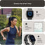 Woman running with a fitness tracker, highlighting features like built-in GPS and daily readiness score.