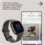 Fitbit smartwatch and smartphone app interface with Fitbit Premium features on a light gray background