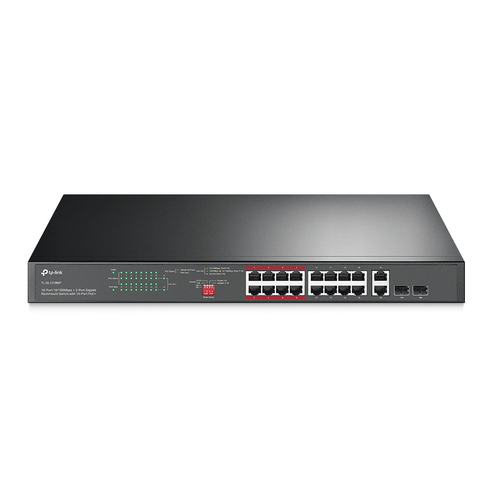 TP-LINK 16-Port, 2-Port Rackmount Switch with 16-Port PoE+ TL-SL1218MP
