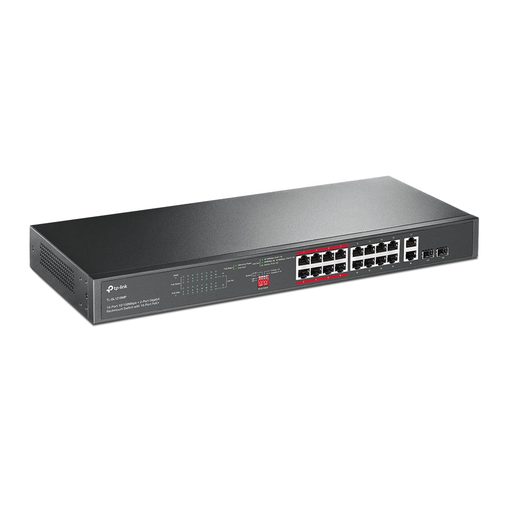 TP-LINK 16-Port, 2-Port Rackmount Switch with 16-Port PoE+ TL-SL1218MP