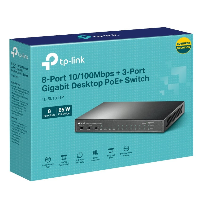 TP-LINK 8-Port, 3-Port Gigabit Desktop Switch, 8-Port PoE+, TL-SL1311P