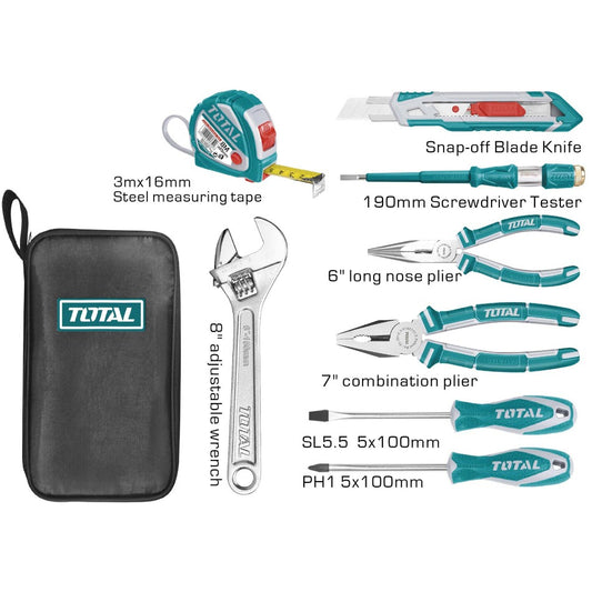 TOTAL 8pc Hand Toolkit Set in Canvas Pouch THKTHP90086