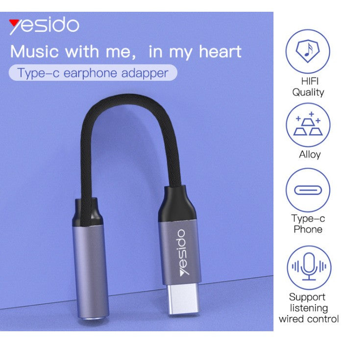 YESIDO YAU19 Type-C to Audio Jack 3.5mm headphone adapter in Tanzania