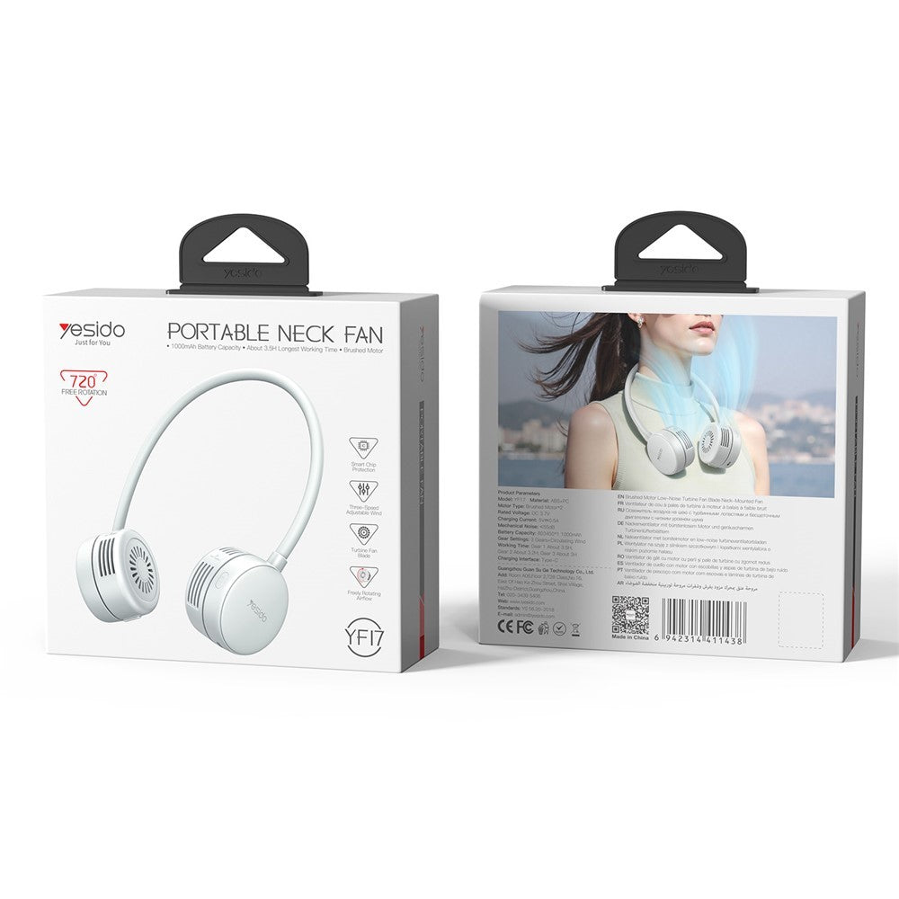 YESIDO Portable Rechargeable Neck Fan, yf17