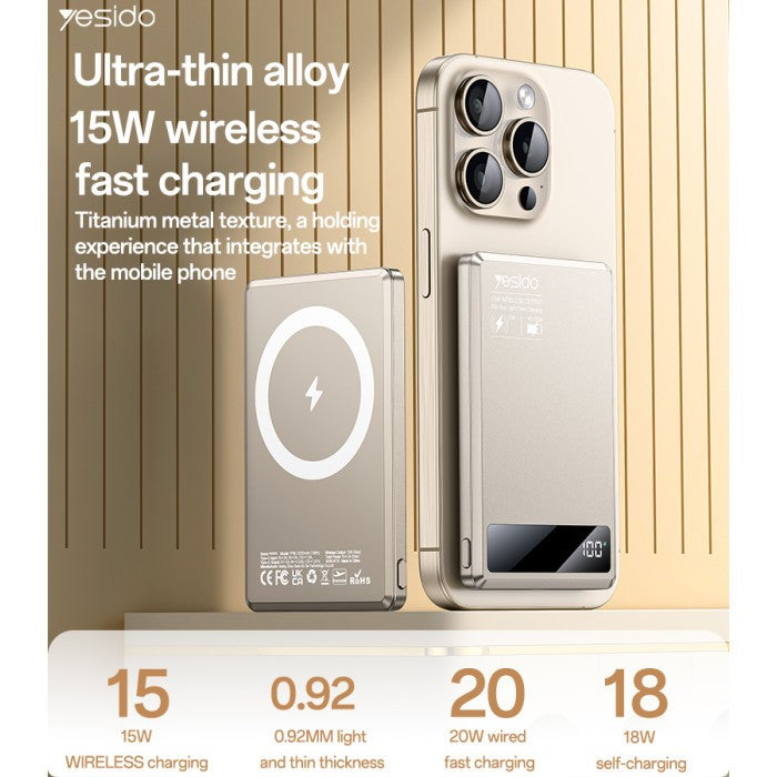YESIDO Mag, 5,000mAh, 15W Wireless Power Bank YP66