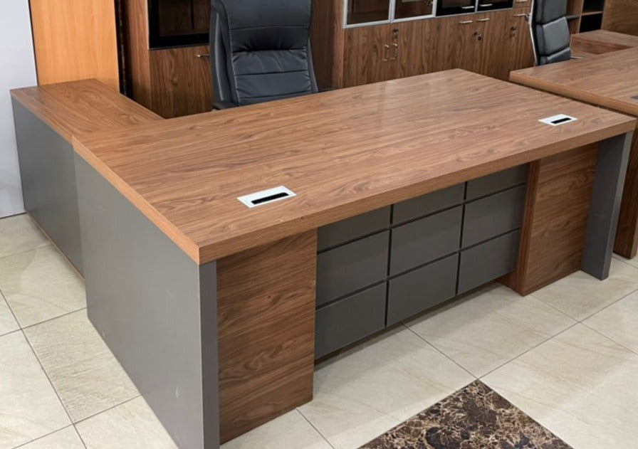 TRIX 240x100 Walnut Executive Desk with Side Cabinet | Office desks