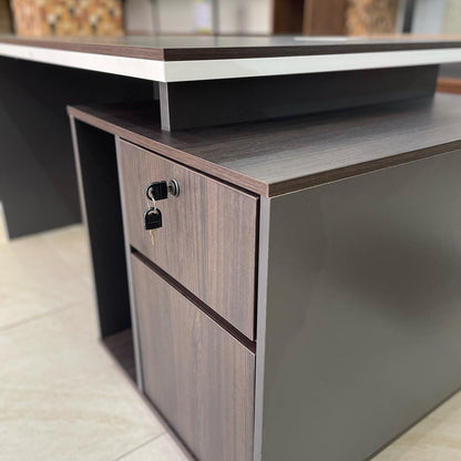 TRIX 140x70x75cm Redwood Melamine Executive Desk With Side Cabinet 