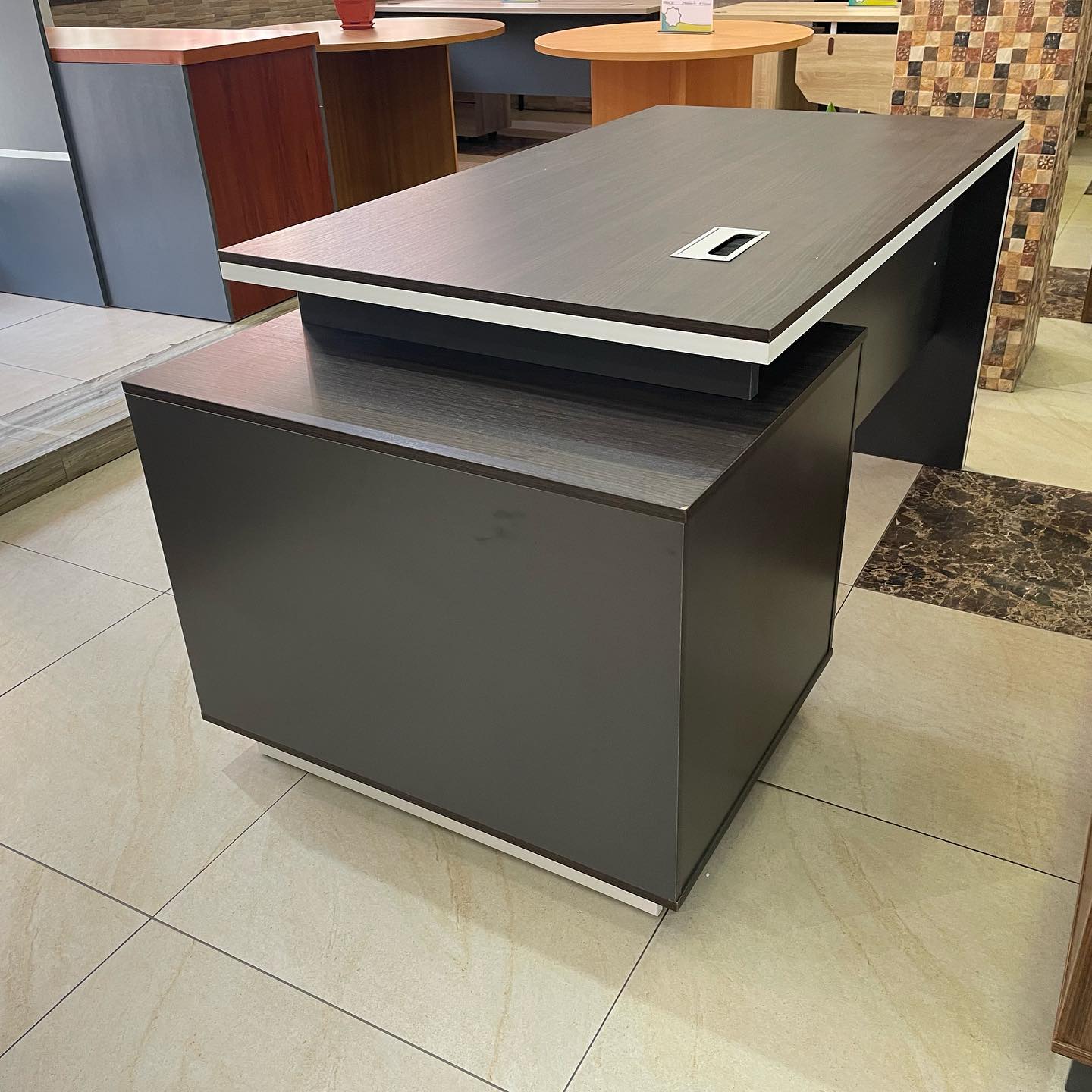 TRIX 160x80x75cm Redwood Melamine Executive Desk With Side Cabinet 