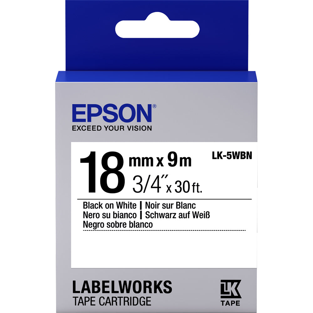 EPSON LabelWorks Tape Cartridge 18mm x 9 Meter Black on White LK-5WBN