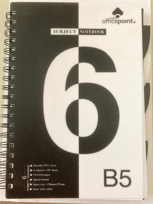 B5 PVC Spiral 6 Subject Notebook 150 Sheets | School supplies
