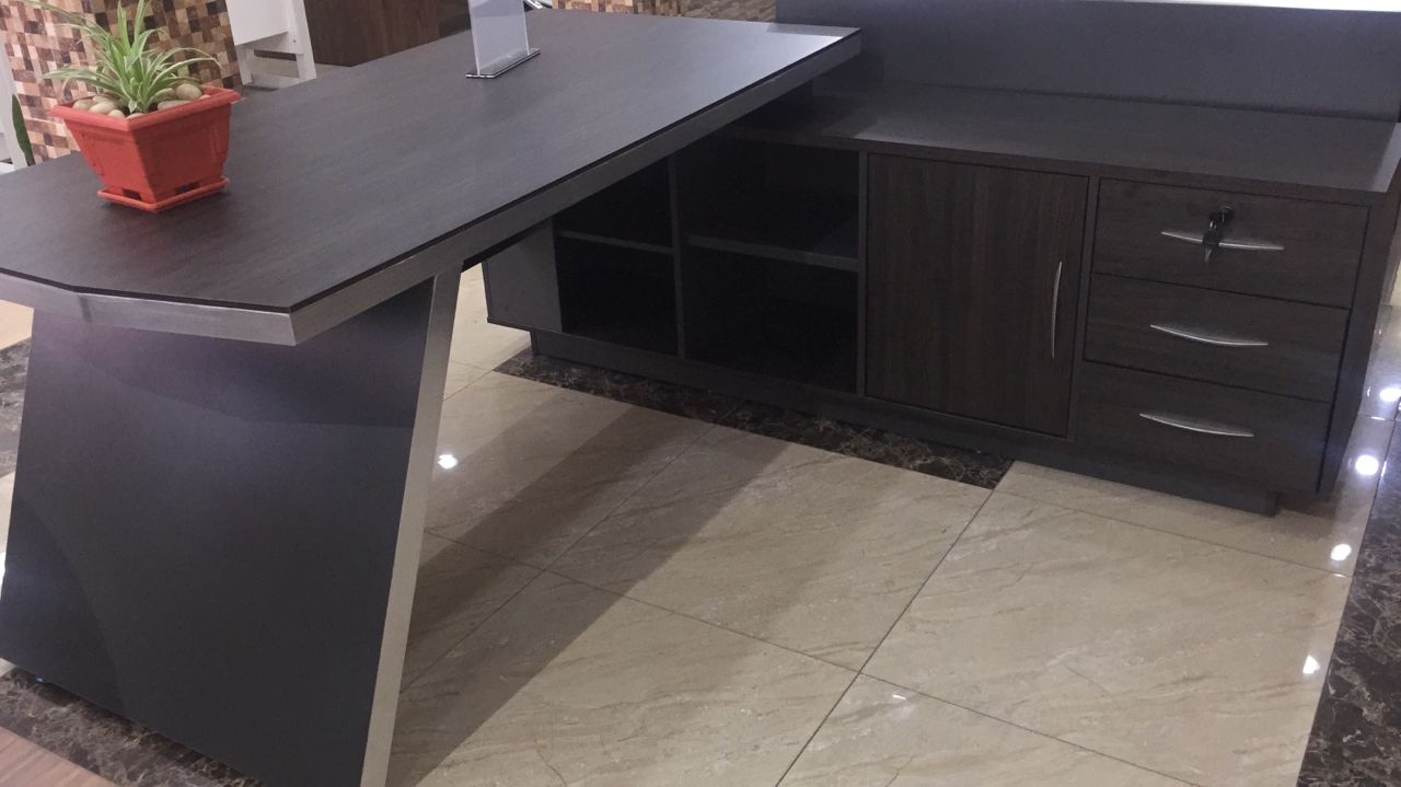TRIX 160x80x76cm Redwood Melamine Executive Desk With Side Cabinet 