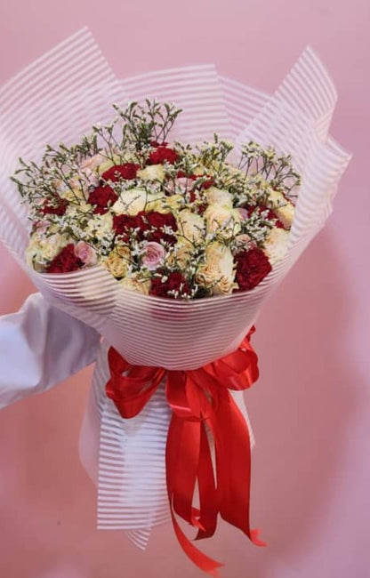 Red White 45cm Flowers Bouquet | Fresh Flower bouquets in Dar Tanzania