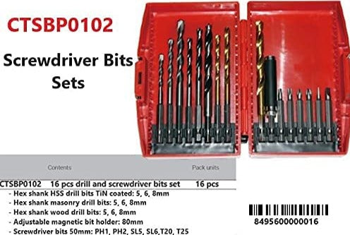 CROWN 16 Pcs Drill and Screwdriver Bits CTSBP0102 | Drill bits in Dar 